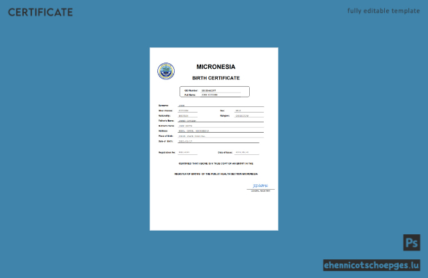 Mikronesische Personenstandsurkunde (Geburtsurkunde) – Beispielansicht (Word und PDF)
